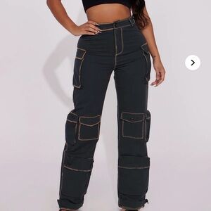 Fashion Nova Dark Gray Flare Cargo Jeans